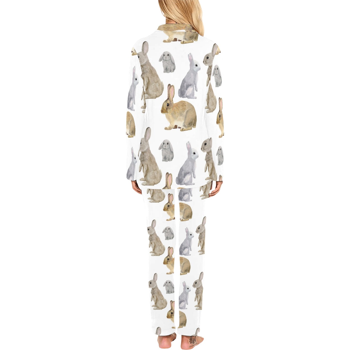 Rabbit Pattern Print Design 02 Women's Long Pajama Set