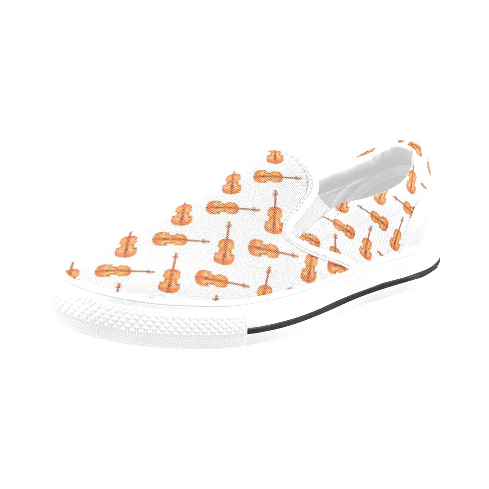 Violin Print Design LKS401 White Slip Ons Canvas Women's Shoes