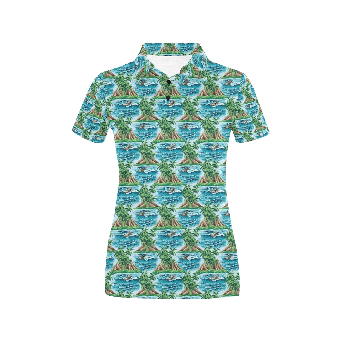 Palm Tree Hawaiian Themed Design Print Women's Polo Shirt