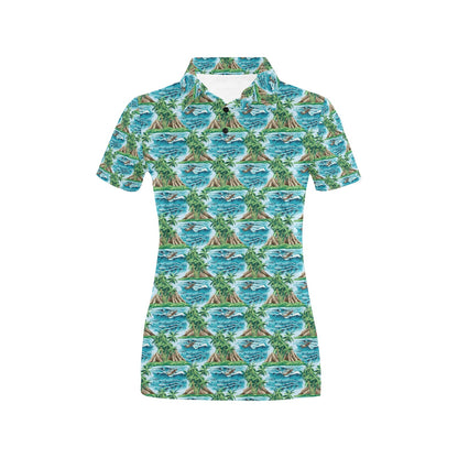 Palm Tree Hawaiian Themed Design Print Women's Polo Shirt