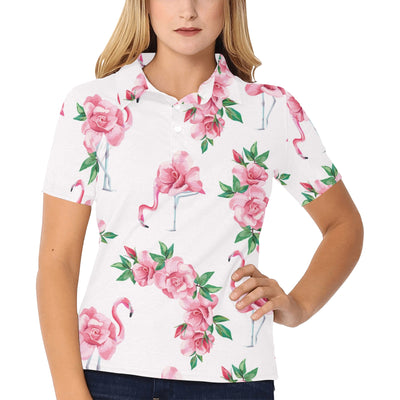 Flamingo Rose Pattern Women's Polo Shirt
