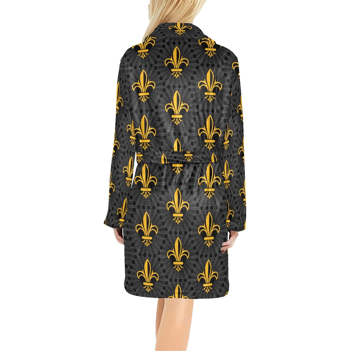 Fleur De Lis Gold Pattern Print Design 01 Women's Fleece Robe