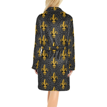 Fleur De Lis Gold Pattern Print Design 01 Women's Fleece Robe