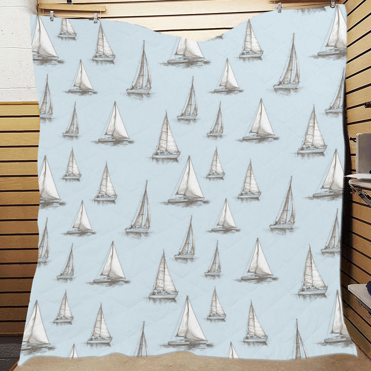 Sailing Ships Pattern Print Design A01 Premium Quilt