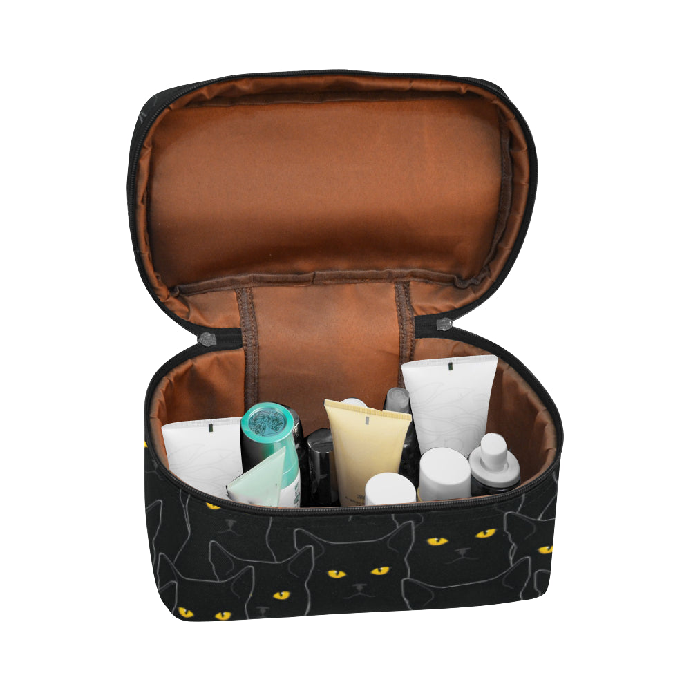 Black Cat Yellow Eyes Print Pattern Makeup Bag