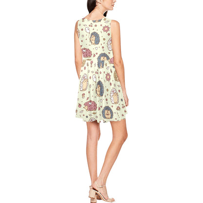 Hedgehog Cute Pattern Print Design 01 Sleeveless Dress