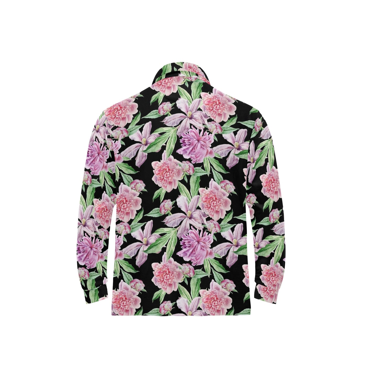 Peony Pattern Print Design PE08 Long Sleeve Polo Shirt For Men's