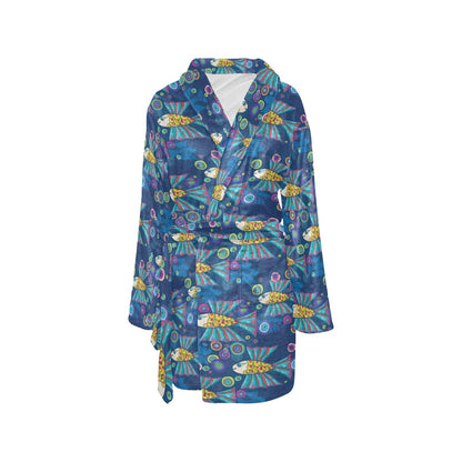 Flying Fish Pattern Print Design 01 Women's Fleece Robe