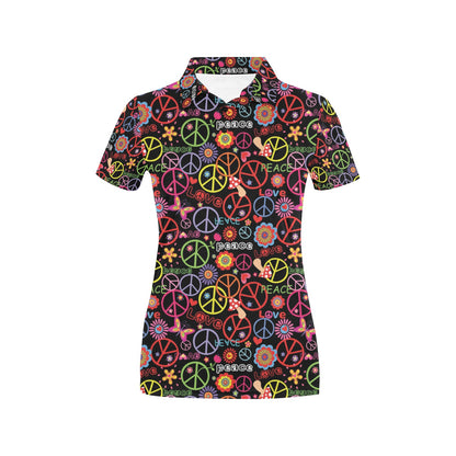 Peace Sign Colorful Design Print Women's Polo Shirt
