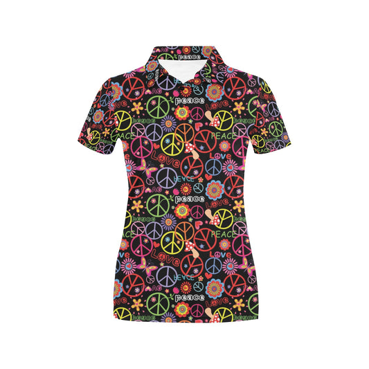 Peace Sign Colorful Design Print Women's Polo Shirt