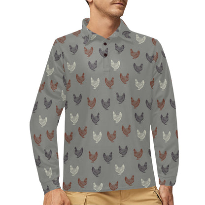 Chicken Pattern Print Design 01 Long Sleeve Polo Shirt For Men's