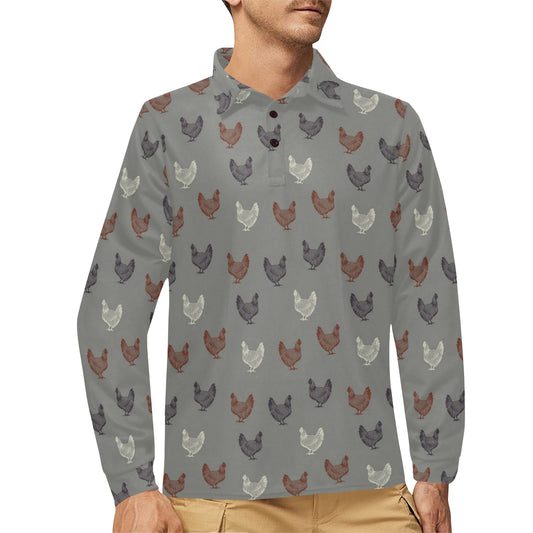 Chicken Pattern Print Design 01 Long Sleeve Polo Shirt For Men's