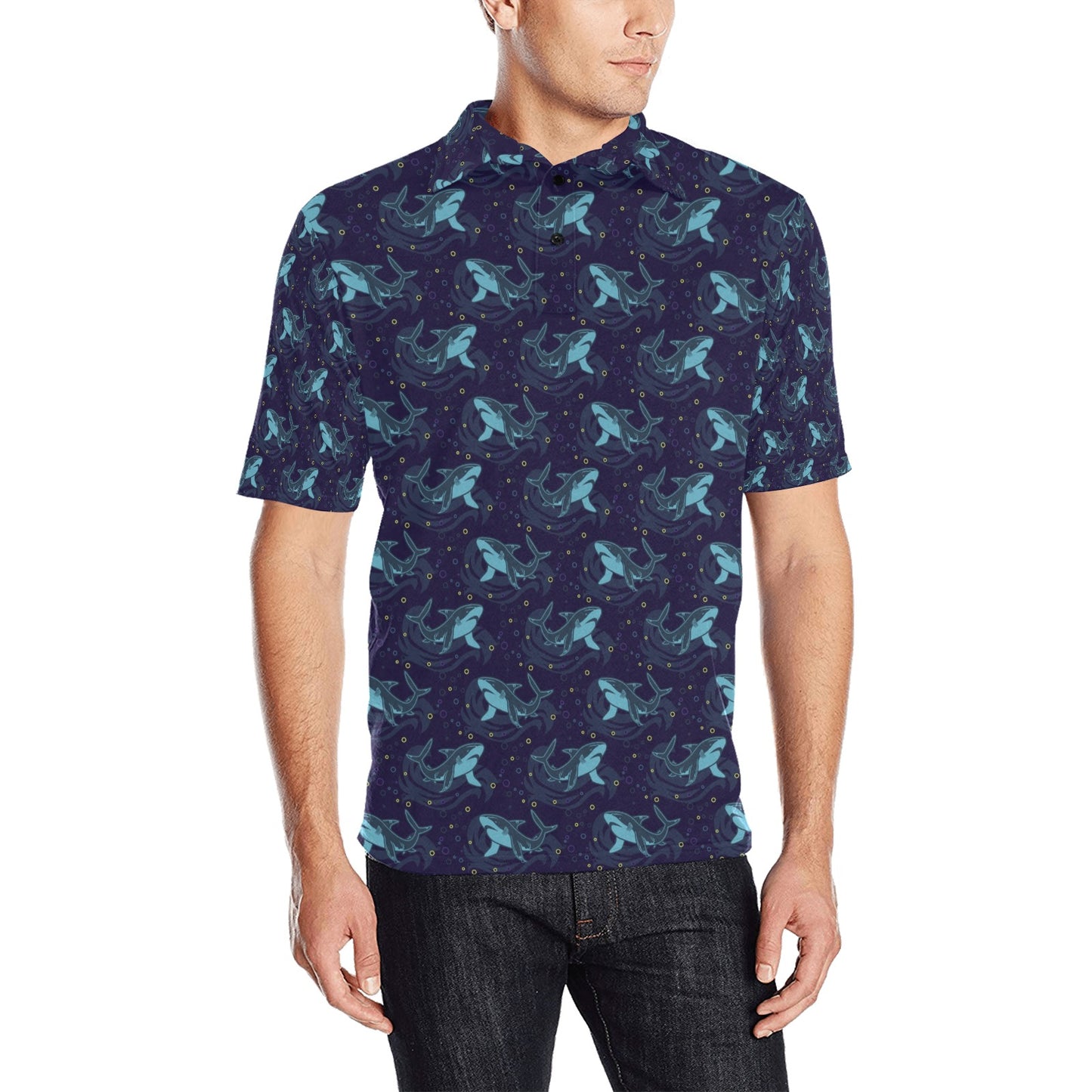 Shark Print Design LKS306 Men Polo Shirt