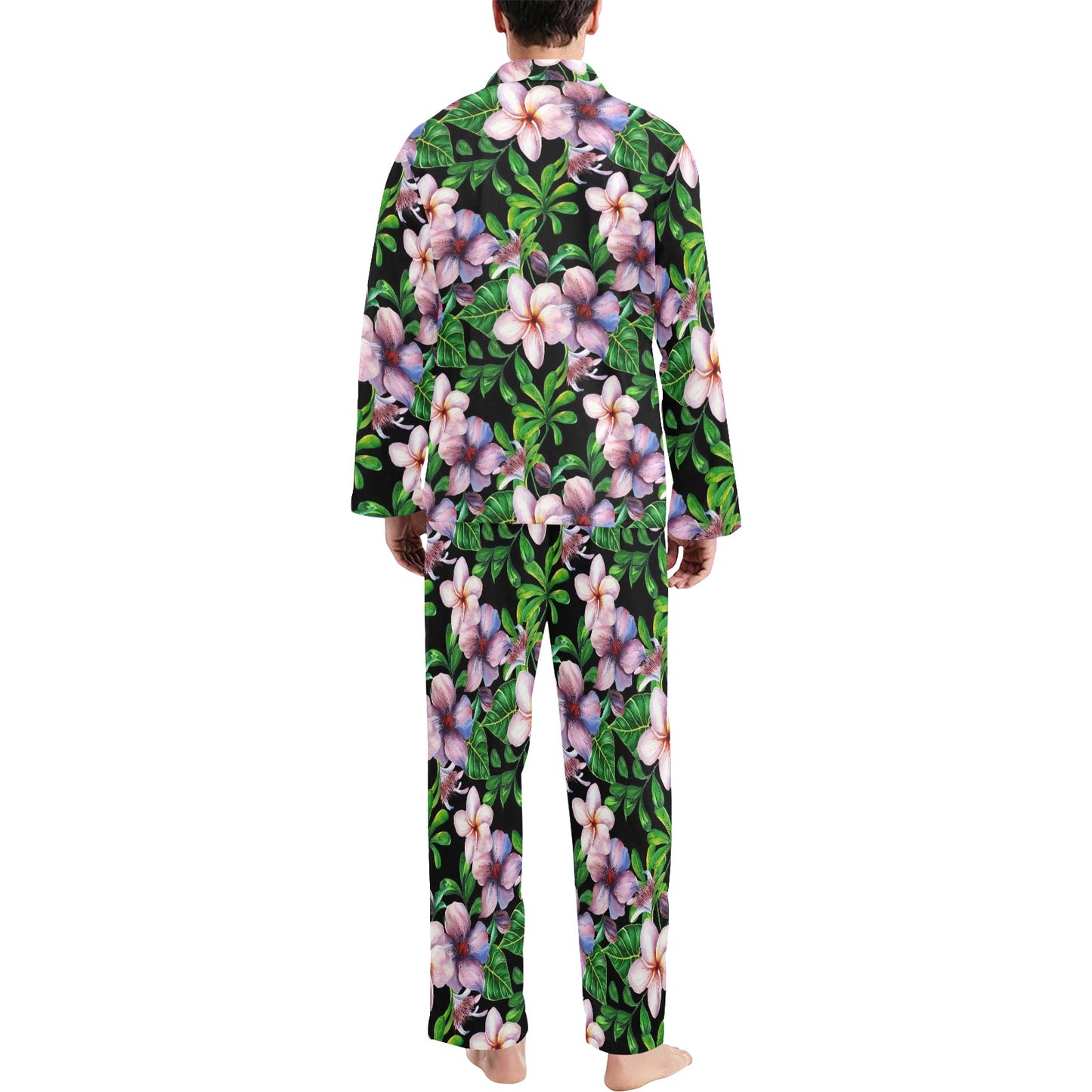 Plumeria Pattern Print Design PM01 Men's Long Pajama Set