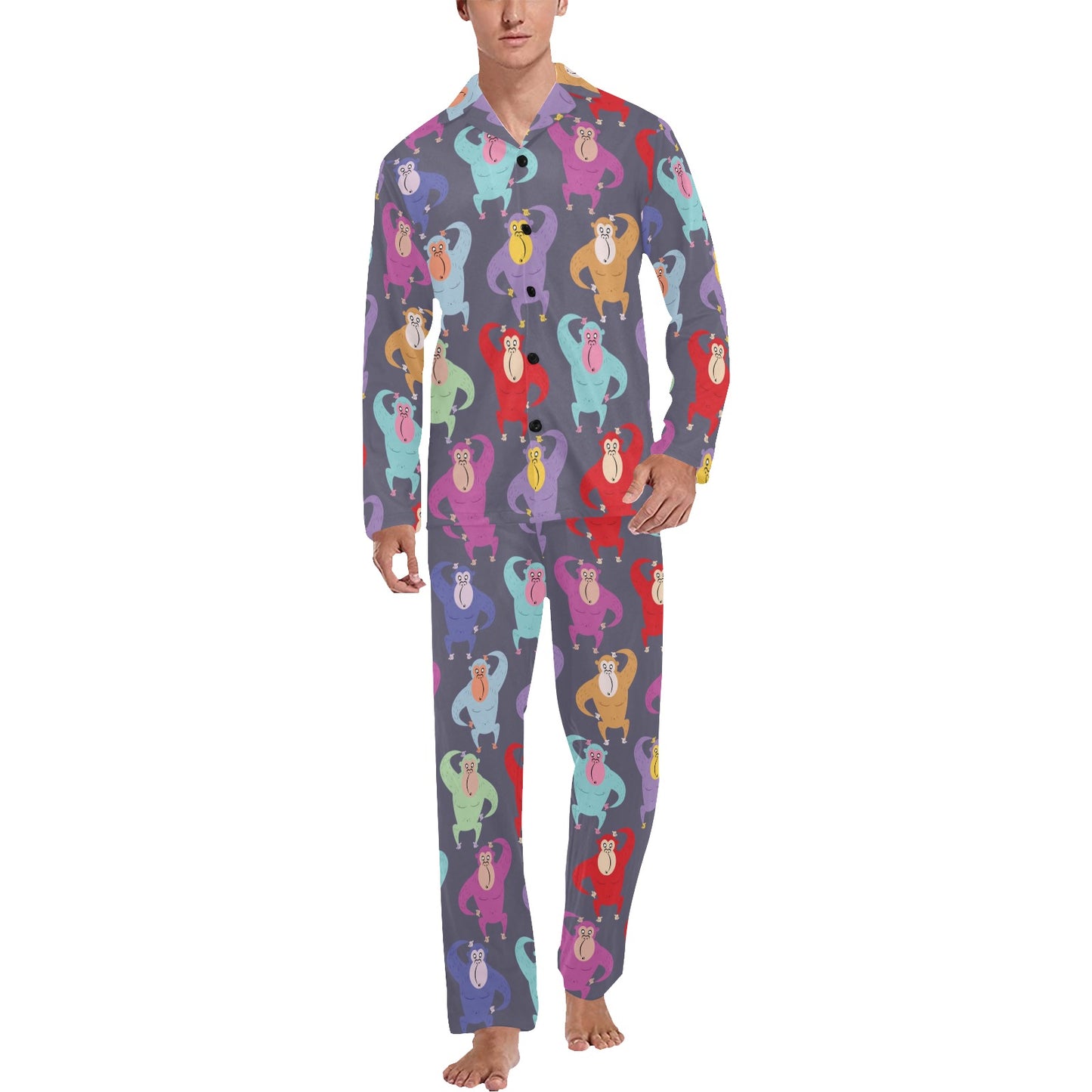 Chimpanzee Pattern Print Design 03 Men's Long Pajama Set