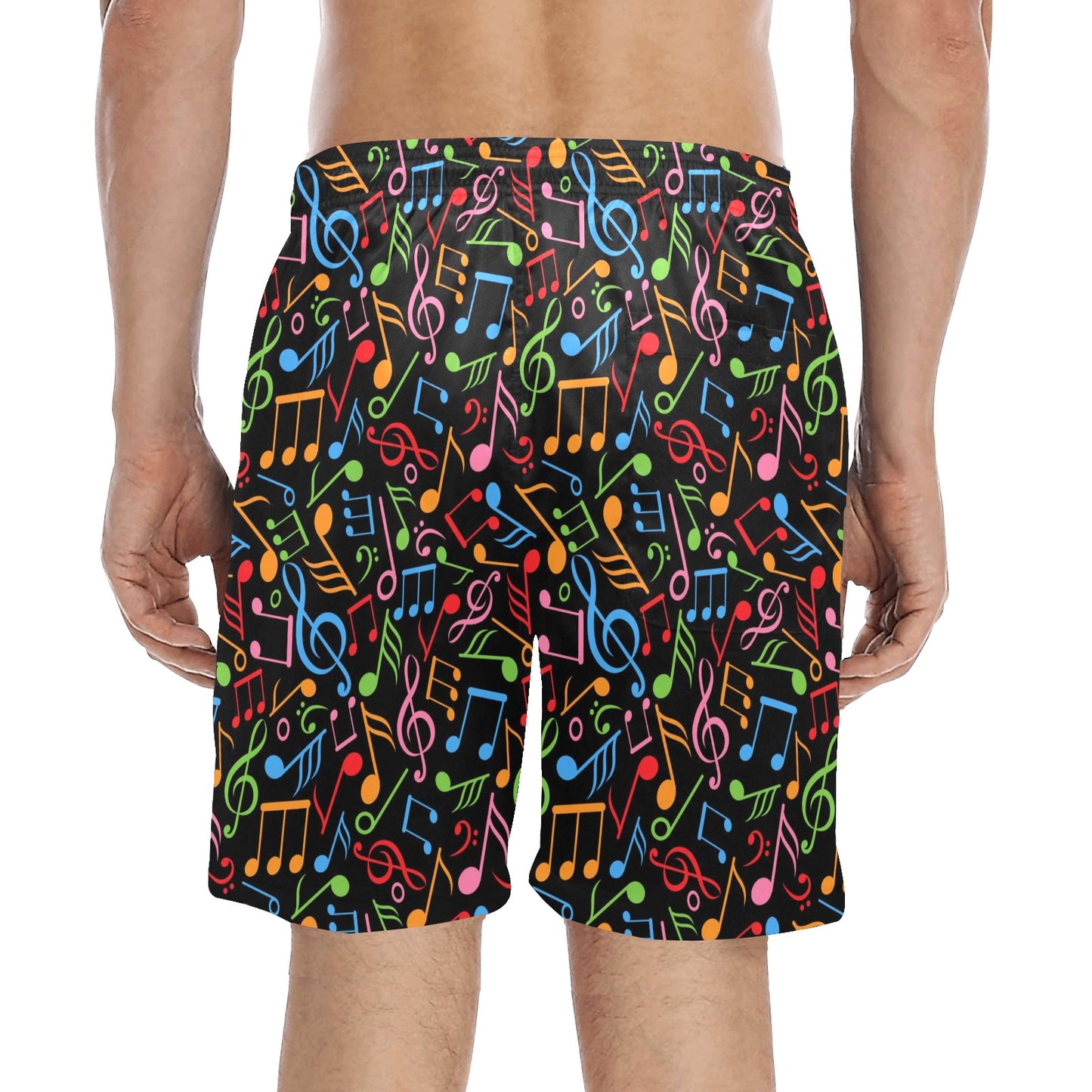Music Note Colorful Themed Print Men's Swim Trunks Beach Shorts