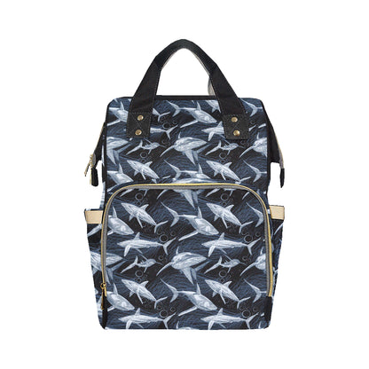 Shark Print Pattern Diaper Bag Backpack