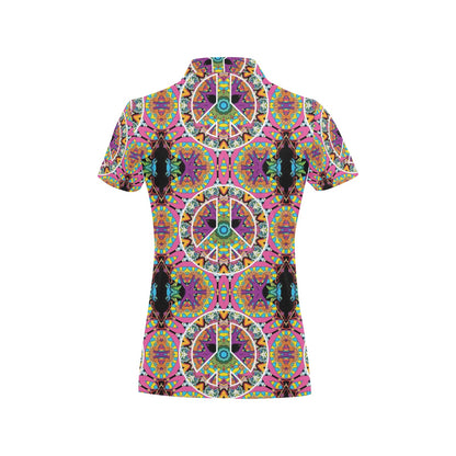 Peace Sign Pattern Print Design A03 Women's Polo Shirt