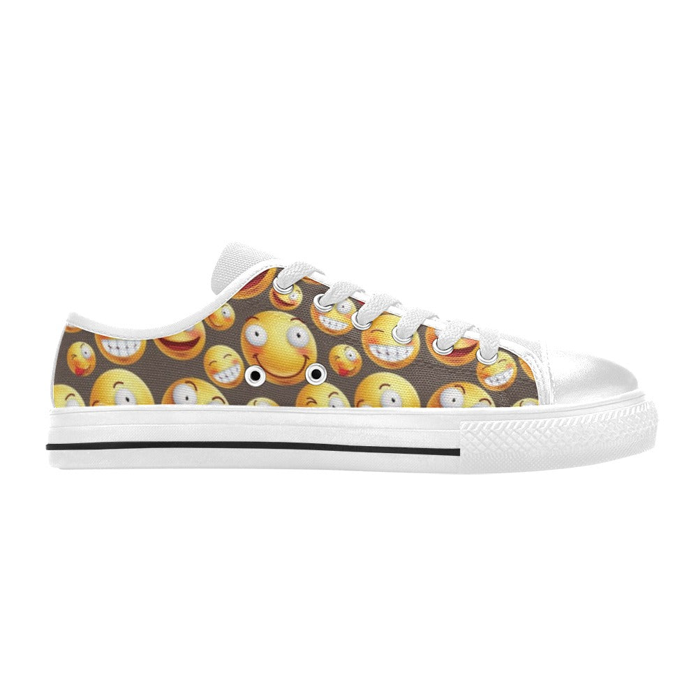 Smiley Face Emoji Print Design LKS303 Women's White Low Top Shoes