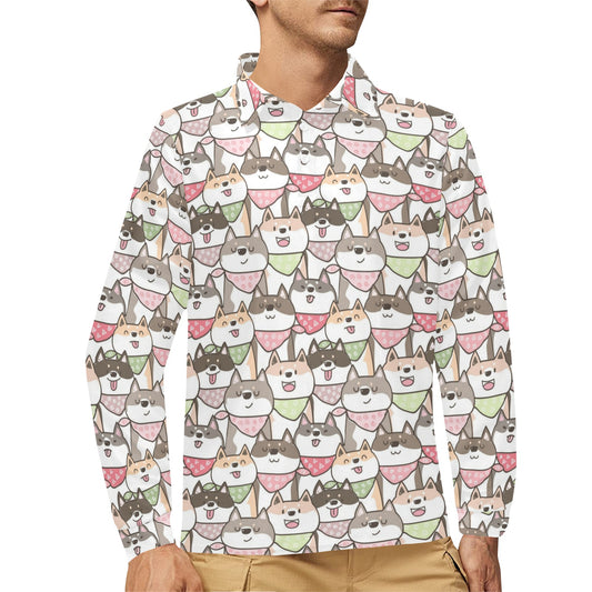 Shiba Inu Print Design LKS305 Long Sleeve Polo Shirt For Men's