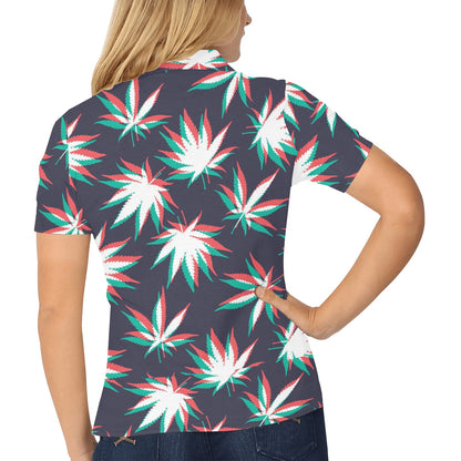 Pot Leaf Pattern Print Design A01 Women's Polo Shirt