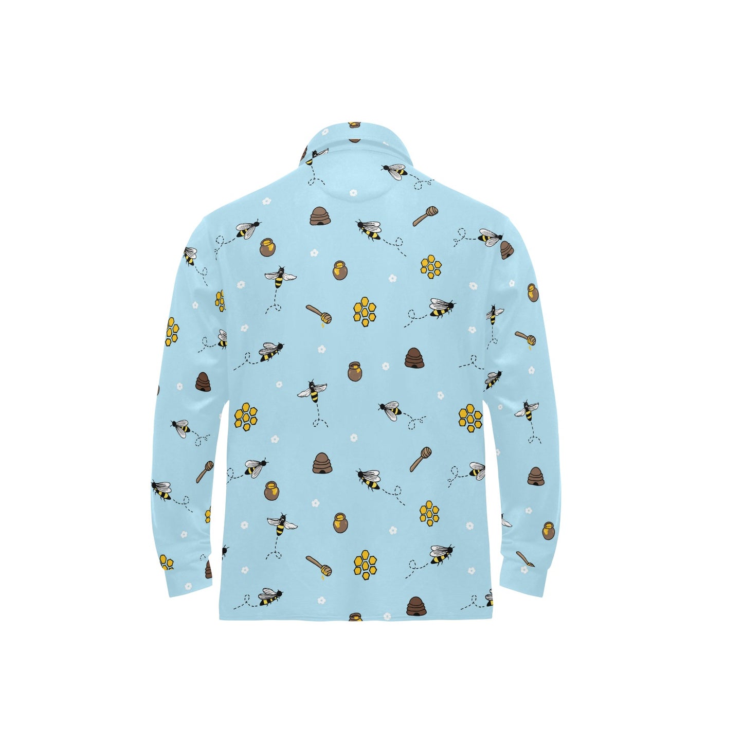 Honey Bee Print Design LKS307 Long Sleeve Polo Shirt For Men's