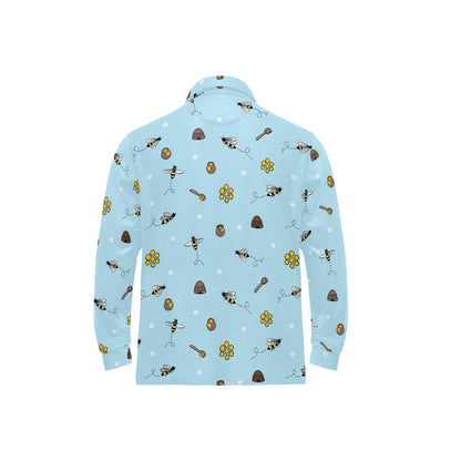 Honey Bee Print Design LKS307 Long Sleeve Polo Shirt For Men's