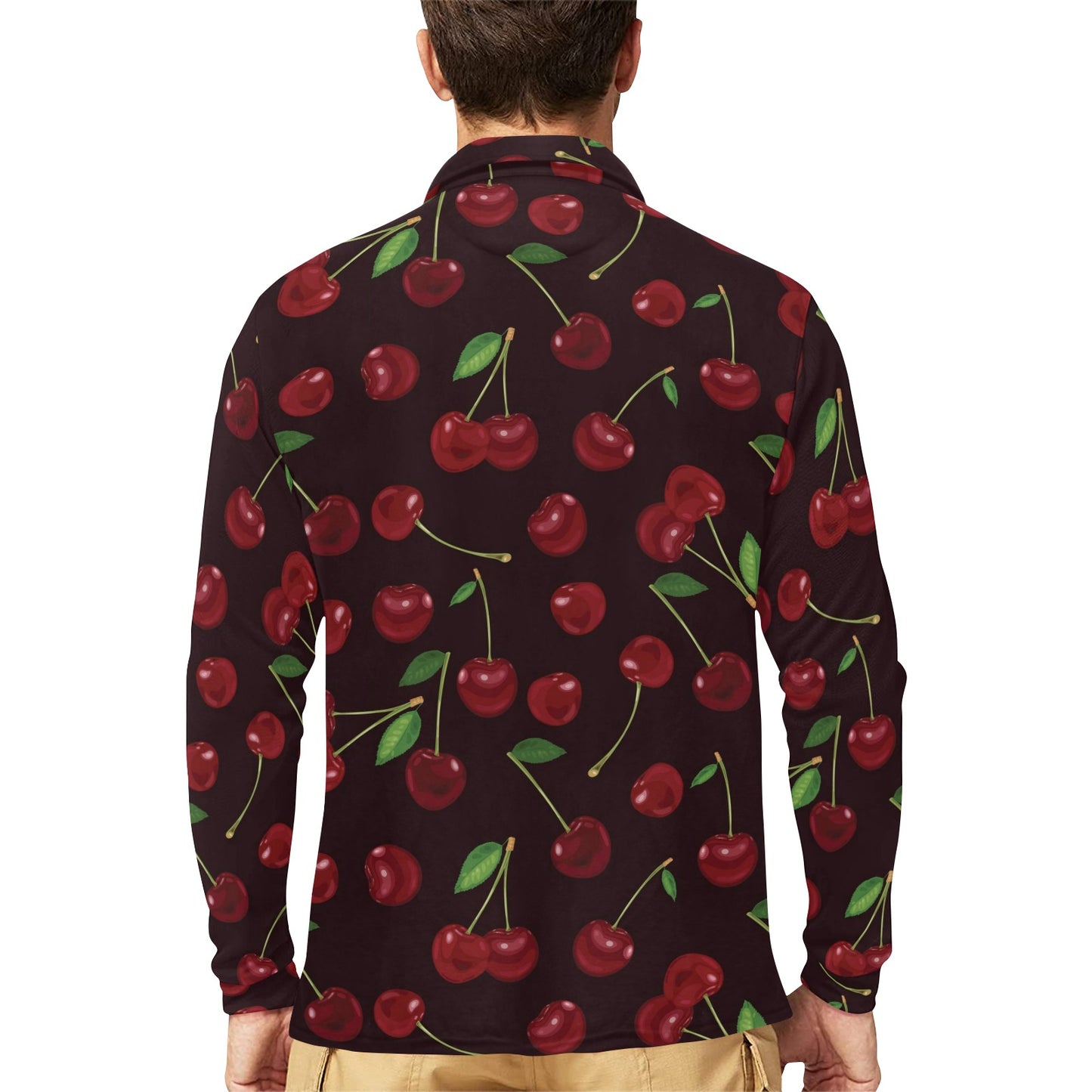 Cherry Fresh Pattern Long Sleeve Polo Shirt For Men's