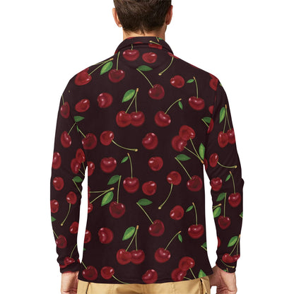 Cherry Fresh Pattern Long Sleeve Polo Shirt For Men's