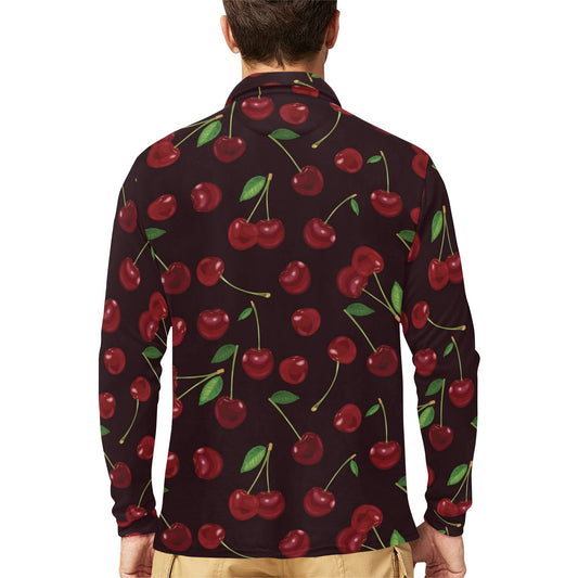 Cherry Fresh Pattern Long Sleeve Polo Shirt For Men's