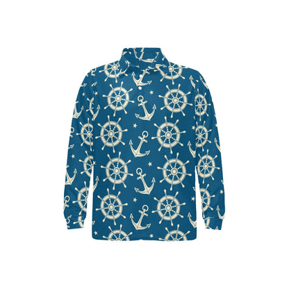 Anchor Pattern Print Design 01 Long Sleeve Polo Shirt For Men's