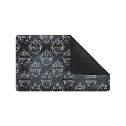 Christian Heart Tattoo Style Rubber Doormat