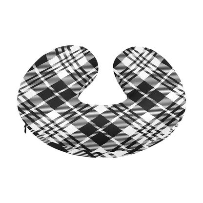 Plaid Black White Pattern Print Design A02 U-Shaped Travel Neck Pillow
