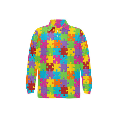 Autism Awareness Pattern Print Design 02 Long Sleeve Polo Shirt For Men's