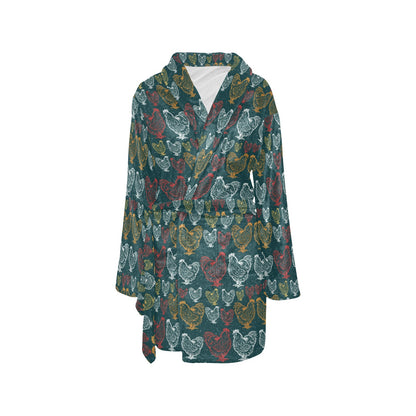 Rooster Hand Draw Design Women's Fleece Robe