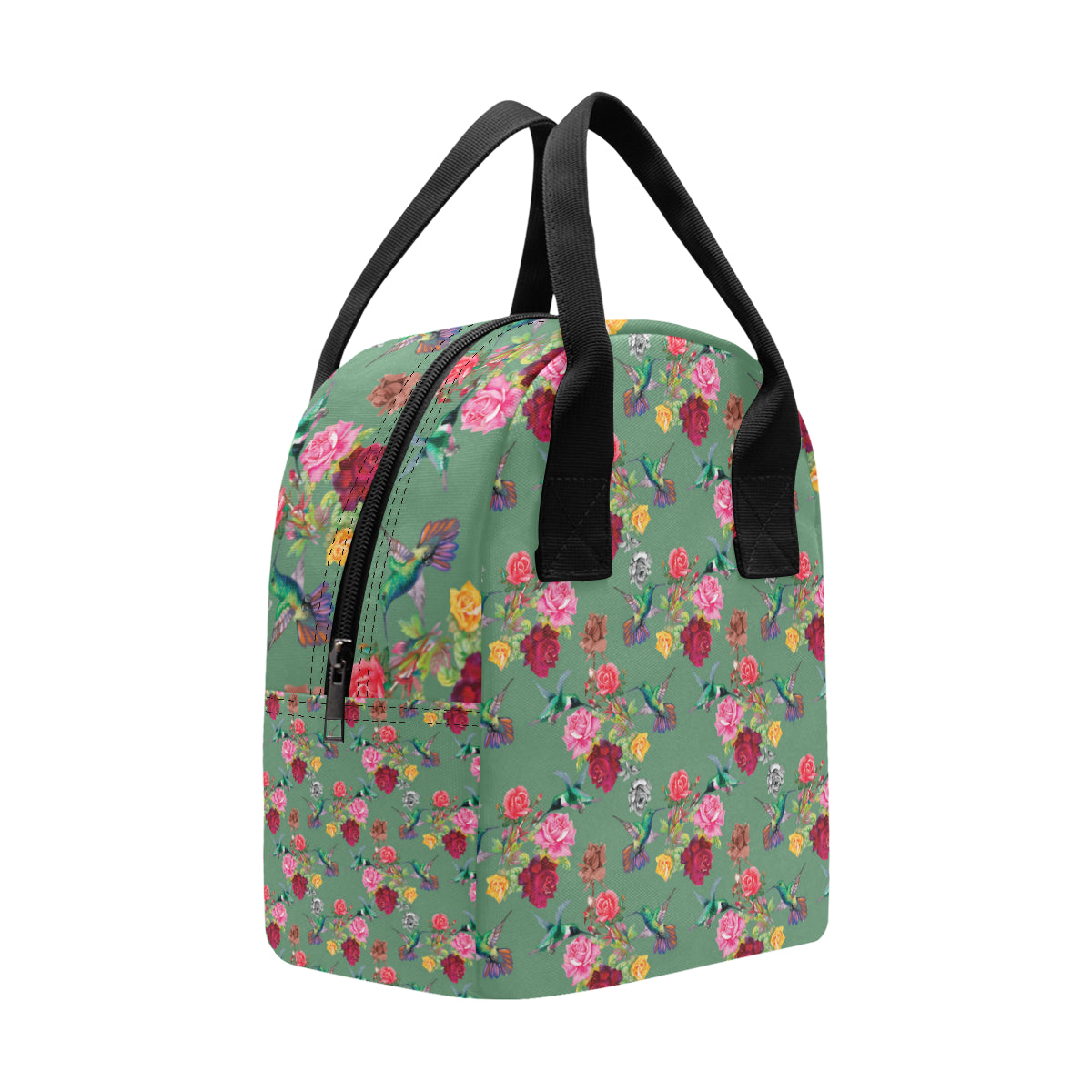 Hummingbird with Rose Themed Print Insulated Lunch Bag
