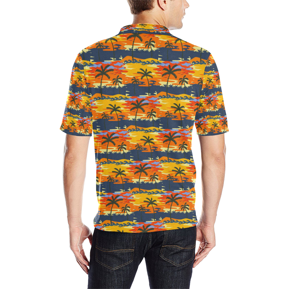 Palm Tree Pattern Print Design PT010 Men Polo Shirt