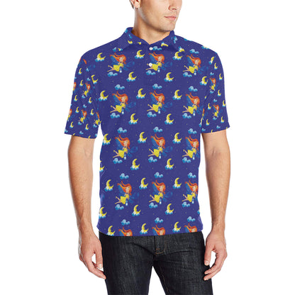 Fairy with Moon Print Pattern Men Polo Shirt