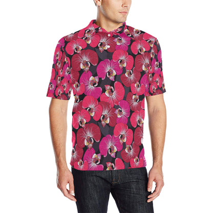 Orchid Red Pattern Print Design OR05 Men Polo Shirt