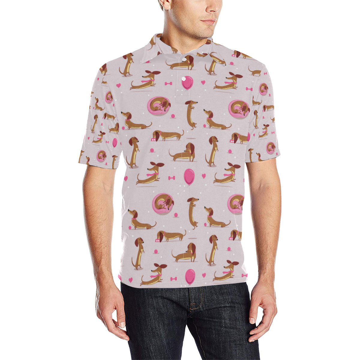 Dachshund Pattern Print Design 10 Men Polo Shirt