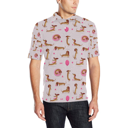 Dachshund Pattern Print Design 10 Men Polo Shirt