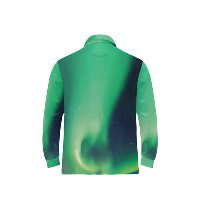 Aurora Borealis Pattern Print Design 04 Long Sleeve Polo Shirt For Men's