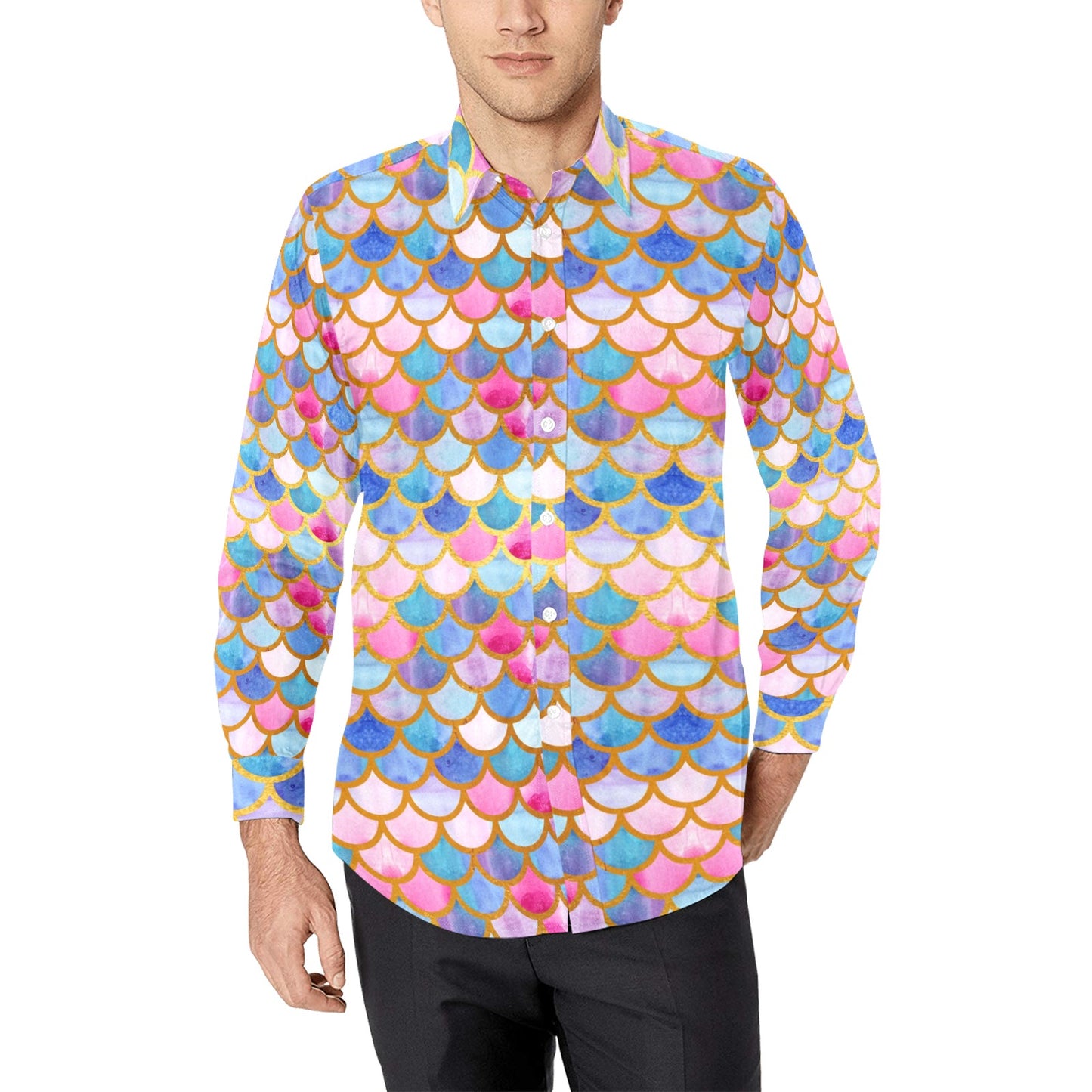 Scales Print Design LKS401 Men's Long Sleeve Dress Shirt