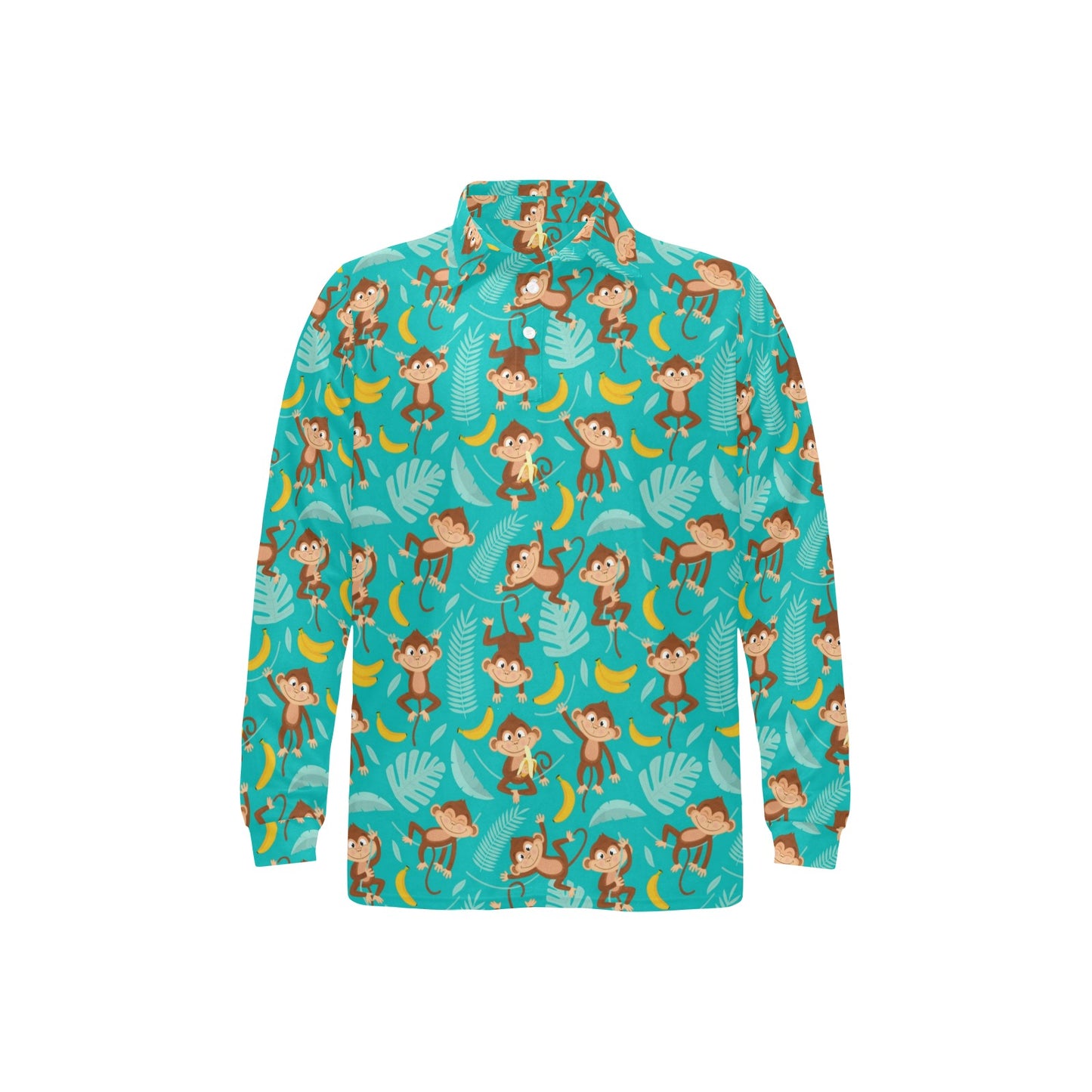 Monkey Happy Design Themed Print Long Sleeve Polo Shirt For Men's