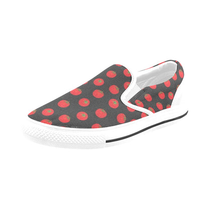 Tomato Print Design LKS305 White Slip Ons Canvas Women's Shoes