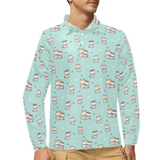 Shiba Inu Print Design LKS302 Long Sleeve Polo Shirt For Men's