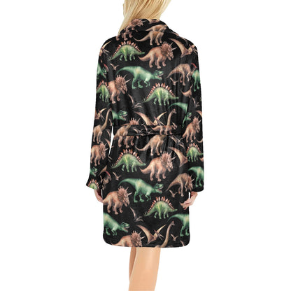 Dinosaur Print Pattern Women's Fleece Robe