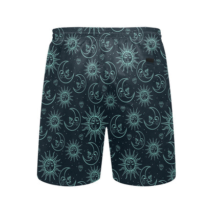 Sun Moon Magic Design Themed Print Men's Swim Trunks Beach Shorts