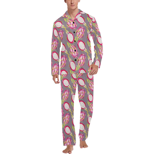 Dragonfruit Pattern Print Design DF03 Men's Long Pajama Set