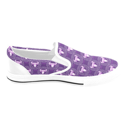 Taurus Print Design LKS303 White Slip Ons Canvas Women's Shoes